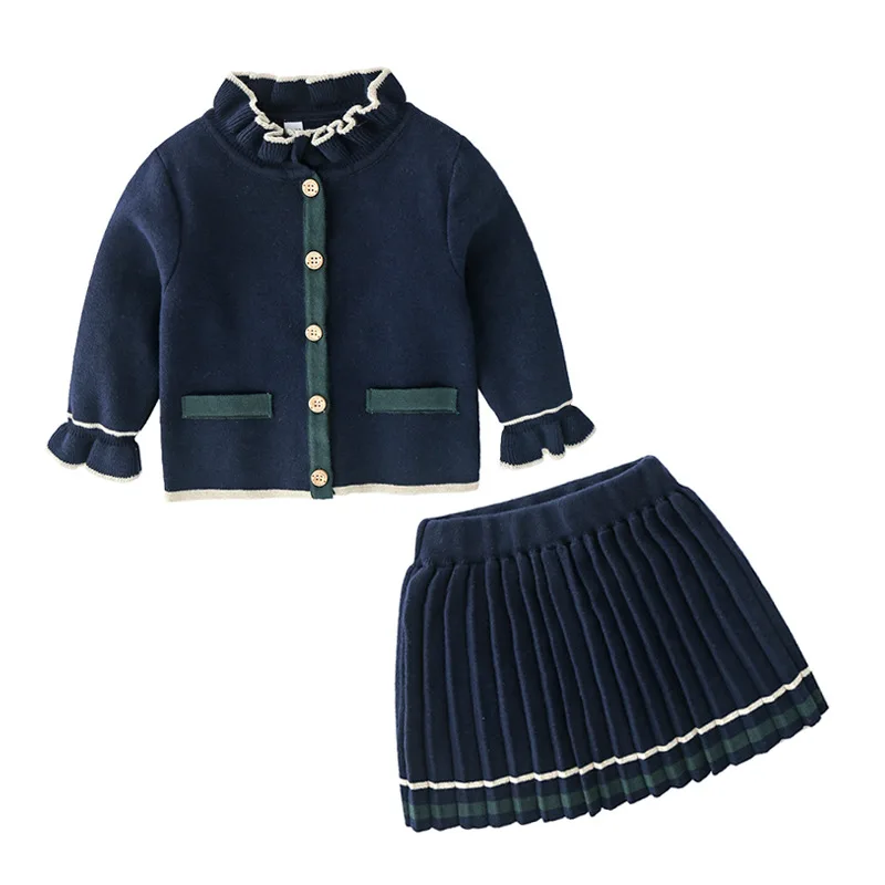 Baby Autumn Winter girls Clothing set Kids cotton 2 pcs Cloths Children outfits Shirt+ skirt Sweater suit for girls knitted