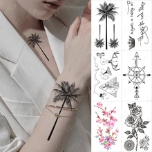 Waterproof Temporary Tattoo Sticker Coconut Tree Realistic Rose Flower Cherry Blossom Tatoo Arm Neck Flash Tatto Man Woman Child