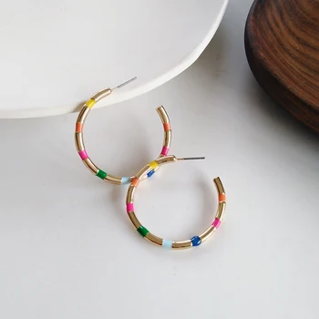 

S925 needle Sweet Jewelry Earrings New Design Shiny Golden Plaing With Colorful Enamle Hoop Earrings For Women Jewelry Gift