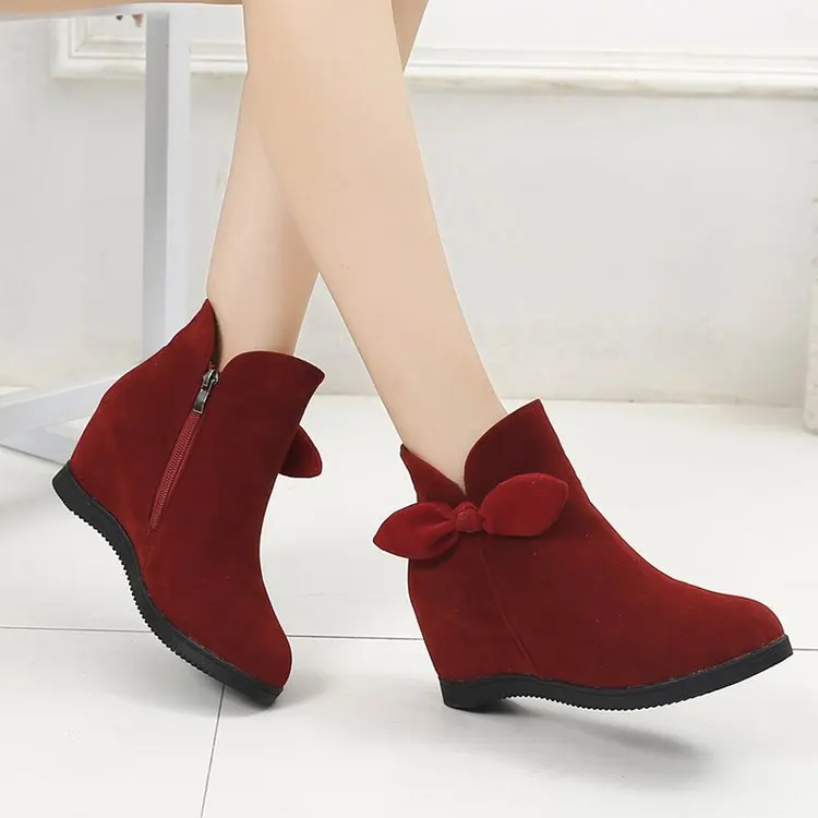 

Style Winter Women Boots Bow Knot Wedges Boots Designer Shoes Woman Increasing Booties Ladies Black Boot botas hjm789
