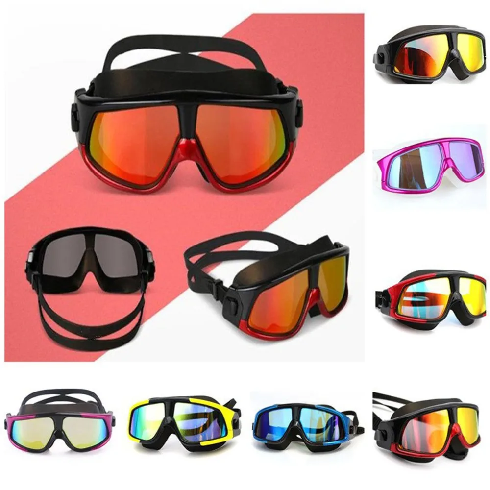 Adult Swimming Hd Anti-fog Goggles Super Large Frame Silicone Plating Flat Mirror Swimming Goggles Unisex