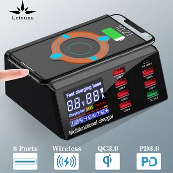 

100W 8 Ports USB Charger Quick New Charge 3.0 Adapter HUB Wireless Charger Charging Station PD Fast Charger for IPhone Samsung