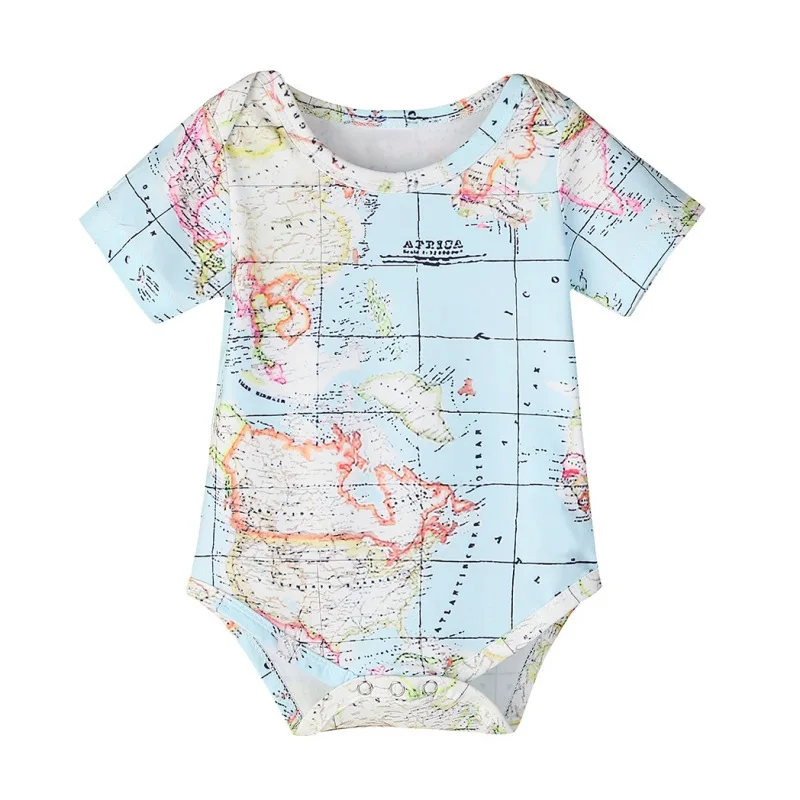 

Summer Baby Clothes Infant Boy Girl Map Pattern Short-sleeved Jumpsuits Newborn Casual Triangle Bodysuit Jumpsuit