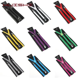 HUISHI Adult Men Polyester Suspenders Elastic Leather Solid Colorful Blue Black Red Suspenders Fashion With Free Bow Tie Suit
