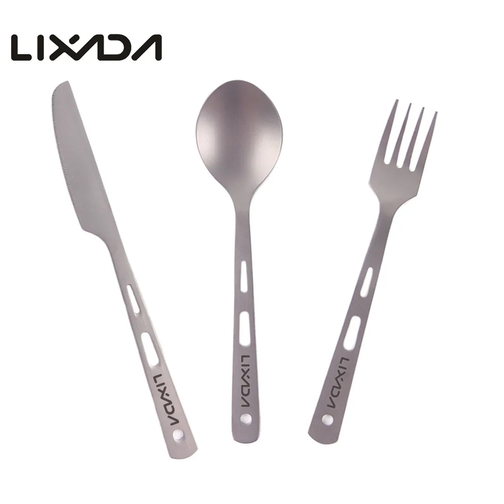 Meilleur Lixada 3 pièces ensemble de couverts titane Camping en plein air randonnée pique nique cuillère couteau couverts fourchette pour Camping vaisselle équipement