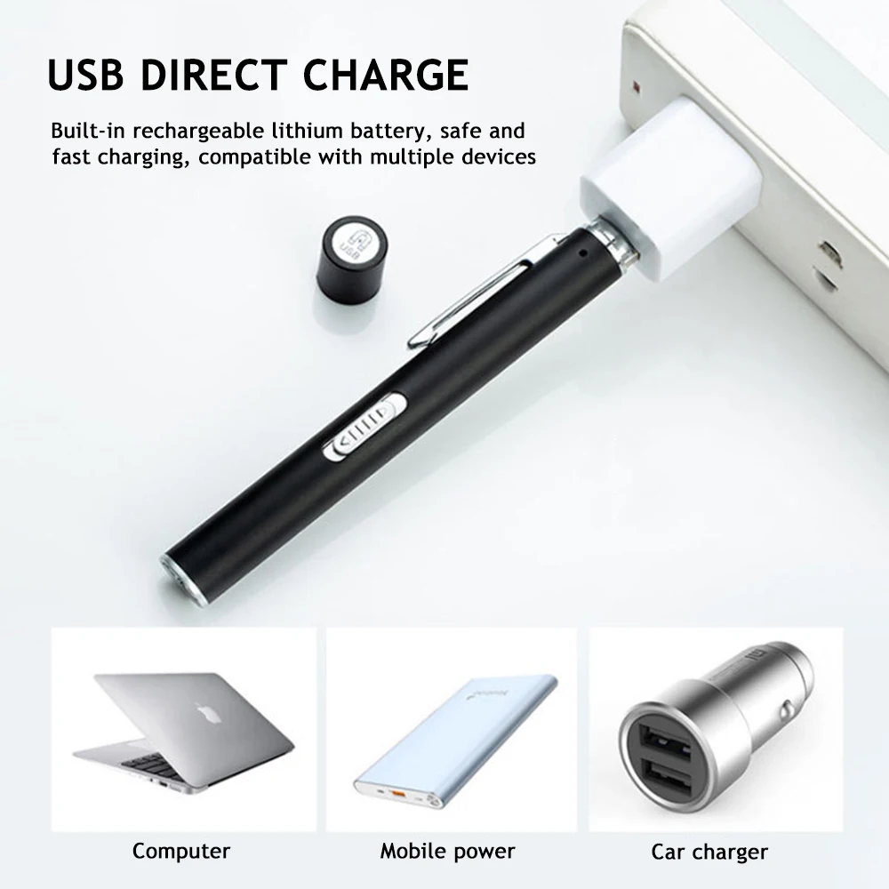 Mini LED Flashlight with Tail Magnet USB Rechargeable Torch Cold White + Yellow Light Medical Pen Lights Portable Lantern