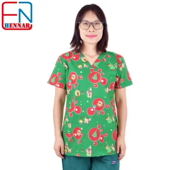 

Hennar Women Print Medical Uniform Scrubs Tops Nurse Nursing Clinic Accessories Hospital Medico Clothing Surgical Suit