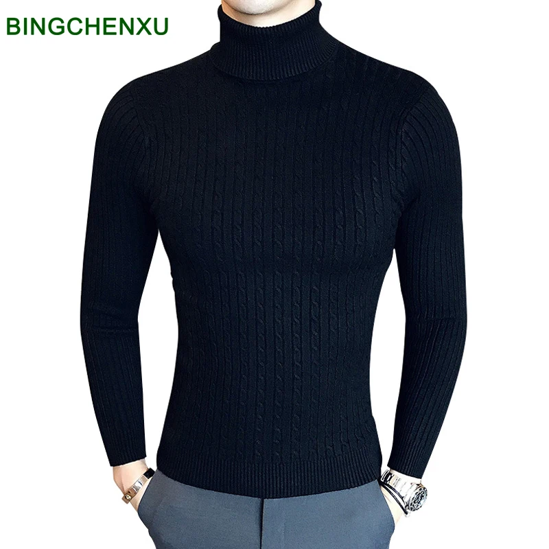 nine bull Mens Slim Fit Turtleneck Sweater Cable Knit Thermal Pullover Sweater