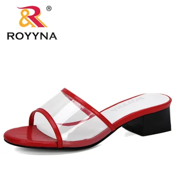 

ROYYNA 2020 New Designers Outdoor Sandals Women Open Toe High Heels Women Transparent Slippers Shoes Square Heel Clear Sandals