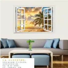 3D Фоновые наклейки на стену XL8022B закат под пляжем поддельный оконный проем наклейки оптом мода и индивидуальность окружающей среды