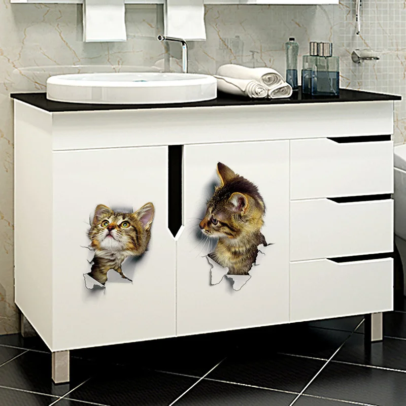 

Cute Cat 3D Wall Sticker DIY Adhesive Waterproof Wallpaper Mural Room Decoration Bathroom Toilet Furniture Kitchen Decor Decals