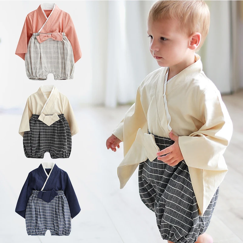Children Japanese Kimono Baby Girls Boys Pajamas Infant Rompers Yukata Kids Samurai Dress Child Hanbok Pyjamas