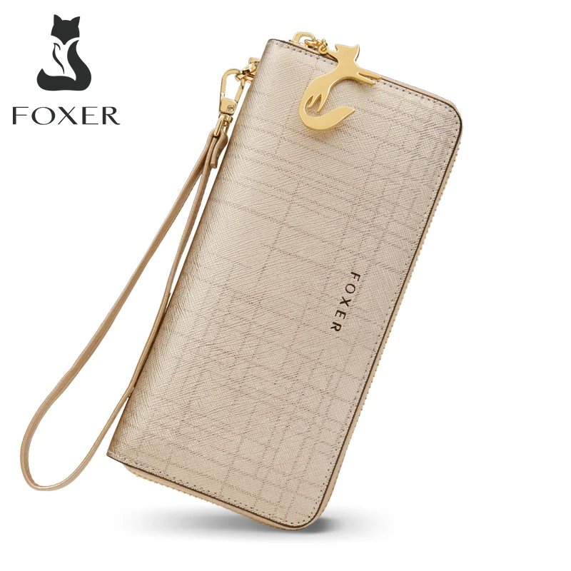 Clutch Wallet Card-Holder Coin Purse Wristlet Female FOXER Women Cellphone-Bag 