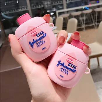 

3D Cute Milk Bottle Body Lotion Bluetooth Wireless Headset Silicone Case For Airpods Case Earphone Protector Shockproof Keychain