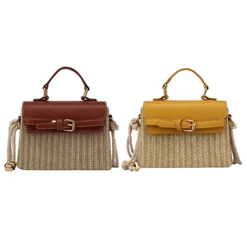 

2x Straw Bags for Women Summer New Fashion Crossbody Bag Ladies Small Purses and Handbags Female Travel Messenger Bags Yellow &