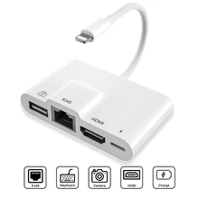 Lightning to Rj45 Ethernet LAN HDMI Adapter 4K TV USB Hub OTG Cable Charging Converter for iPhone 12/11Pro/11/XS/XR/X/8/7/ iPad