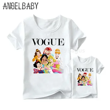 

Matching Family Outfits Girls VOGUE Princess Print Cartoon T-shirt Baby Clothes Kids&Woman Harajuku Funny Short Sleeve T shirt