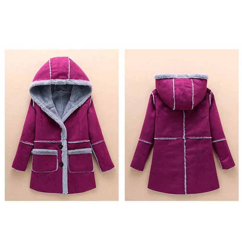Children's Autumn Pure color Girls'Jacket kids clothes Hooded Casual 3-14 years woolen coat Collar Thick Outerwears 258