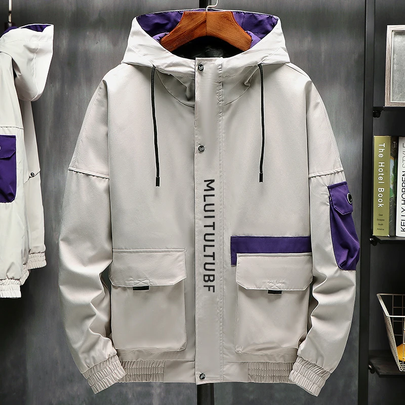 Высокое качество куртки для мужчин осень зима свободные корейская мода хип хоп большие карманы плюс размеры M-4XL с капюшоном harajuku homme