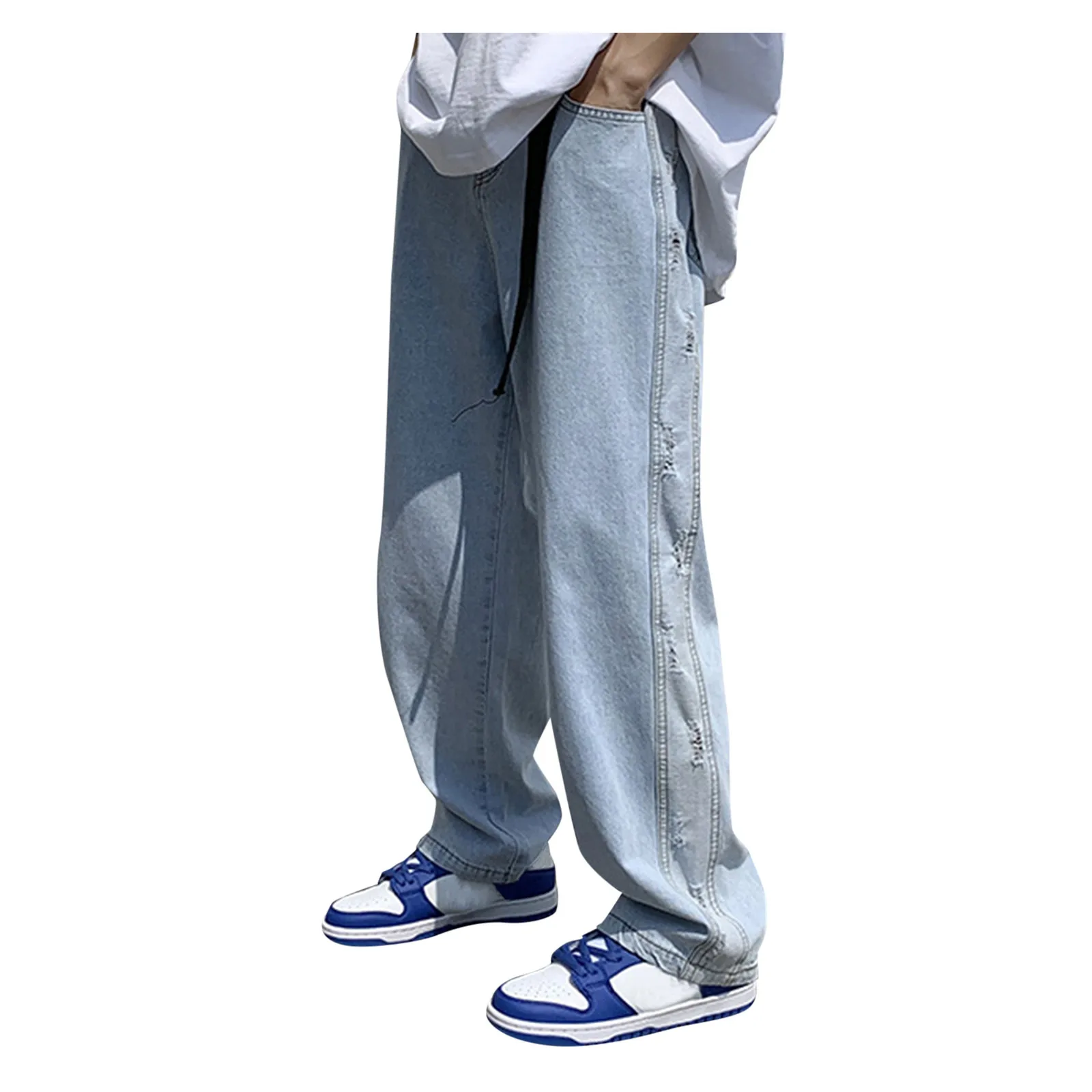 New Brand Men's Fashion Casual Daily Loose Plus-Size Loose Jeans Street Wide Leg Trousers Comfortable Pants джинсы для мужчин 2