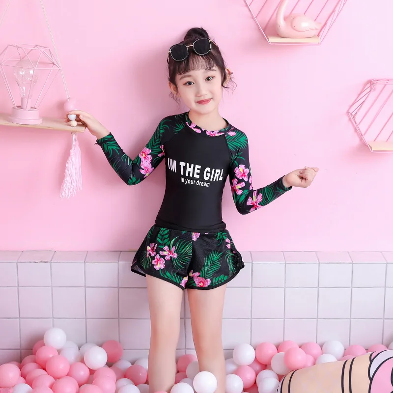 Черный Rash Guard/детская одежда для купания для детей г.; детское бикини для девочек; юбка для девочек; Купальник для девочек; милый костюм принцессы для крупных мальчиков - Цвет: Черный
