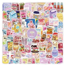 

60PCS INS Style Cute Pink Pixel Cartoon Food Stickers DIY Bike Travel Luggage Laptop Graffiti Waterproof Sticker Kid Toy Decal