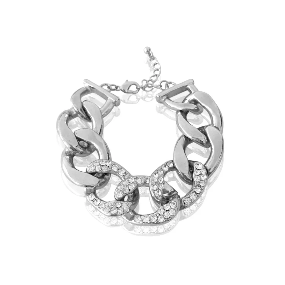 Модные толстые браслеты-цепочки для женщин Родиевые цветные цепочки, стразы, браслет, украшения знаменитостей