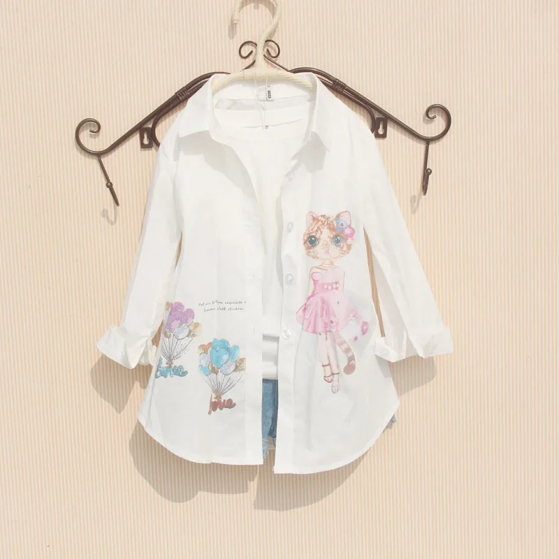 Girls White Blouse Spring Autumn Children Clothes School Cotton Child Shirt Kids Girls Blouses And Tops Cute Blusas 2-16Y