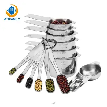 

Baking Tools 13 Piece Set Measuring Spoon 304 Stainless Steel Measuring Cup Spoons Ladle with Scale Teaspoon Kitchen