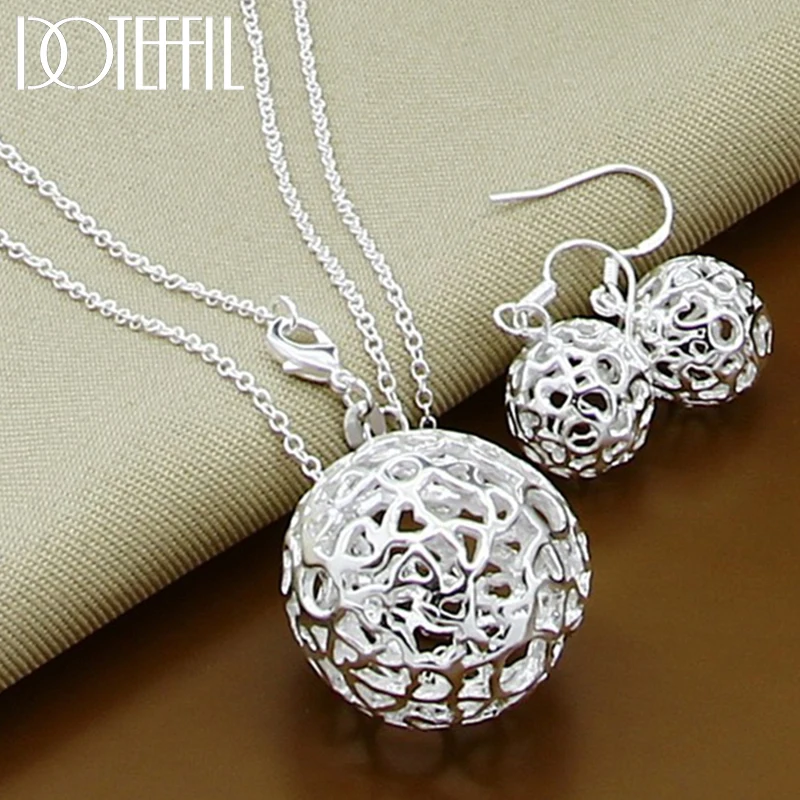 

Hot Sales Necklace Earring Top Quality Silver 925 Round Hollow Ball Necklace Earring Fashion Jewerly For Women S073