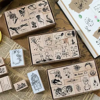 

11Pcs Vintage Retro Flower Prince Wooden Stamp Sets for DIY Scrapbooking Photo Album Card Making Rubber Stamp