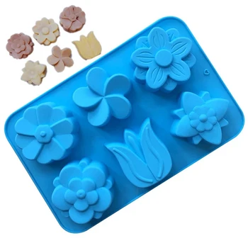 

6 even different flower shape silicone cake mold handmade soap mold aromatitic plaster mold tulip mold easy cleaning baking mold