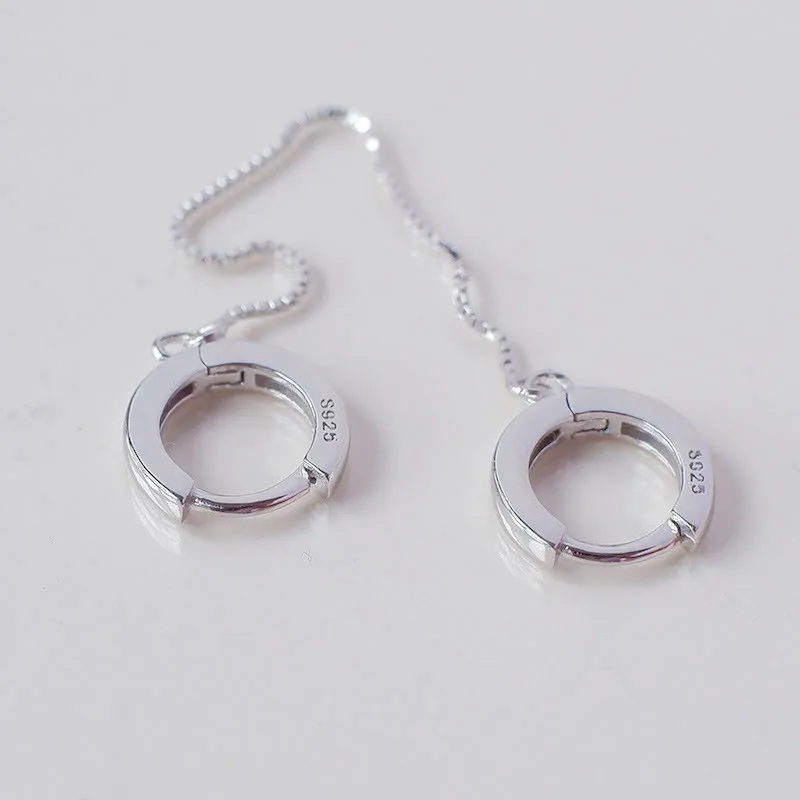 

S925 Fine Silver Double-Ear Hole One-piece Earrings Shiny Side Silver Ear Ring Fashion Man Ear Bone Stud Simple Long er lian