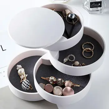 

4 Layers Rotatable Jewelry Storage Box Earrings Rings Necklace Display Box Tray Holder Storage Container Organizer Girl Gift