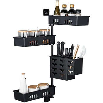 

Punch-free kitchen corner frame rotatable racks seasoning storage box knife rack shelf wall hanging