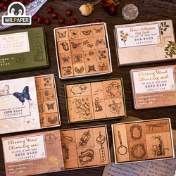 Mr Paper – Série de timbre en bois en 4 design pour signature, aux motifs de petit prince, d'animal, de bénédiction, carillon, éolien, de feuilles d'herbe et Zhuang Zhou Mengdie 