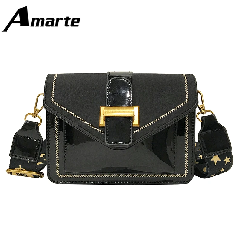 

Luxury Atmosphere PU Small Square Bag Solid Color Covered Single Shoulder Slung Ladies Bag Wide Shoulder Strap Casual Party Bags