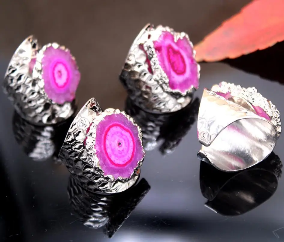 Большая Золотая оправа винтажные синие и фиолетовые жеодовые кристаллы цветок