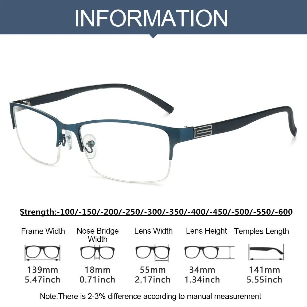 Men Metal Eye Protection Vision Care Business Eyeglasses Ultra Light Frame Reading Glasses Myopia Glasses