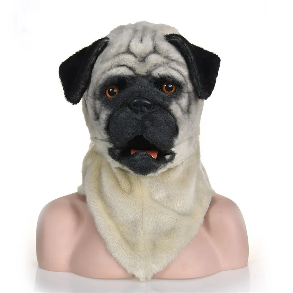 

Pug moving mouth mask Halloween Masquerade Costume Lovely Pug dog Face Mask Realistic Animal Head Mask