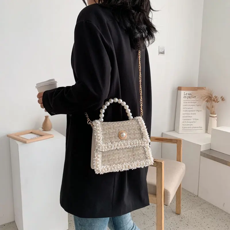 2021 Fashion Small Designer Pearl Crossbody Bag for Women Vintage Female Purses and Handbags PU Leather Shoulder Bags