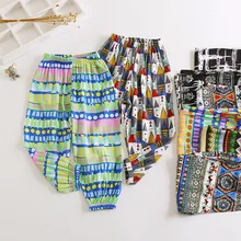 Летняя новая стильная детская одежда для девочек; противомоскитные штаны из искусственного хлопка в этническом стиле с завышенной талией для маленьких девочек; дышащие