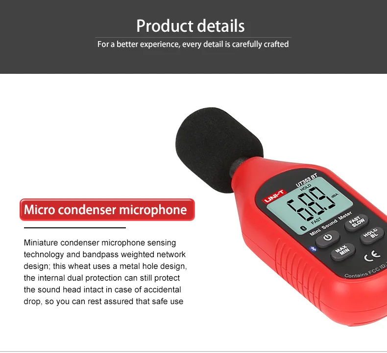 UNI-T UT353BT Mini Digital Sound level meter Bluetooth Decibel meter Noise Audio detector 30~130db Data hold LCD Backlight IENV
