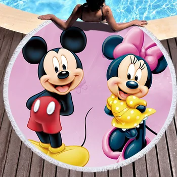 

Microfiber Shower Bath Towel Large Round Beach Towel For Girl Boy Disney Mickey Minnie Pattern Travel Blanket Swimming Cover