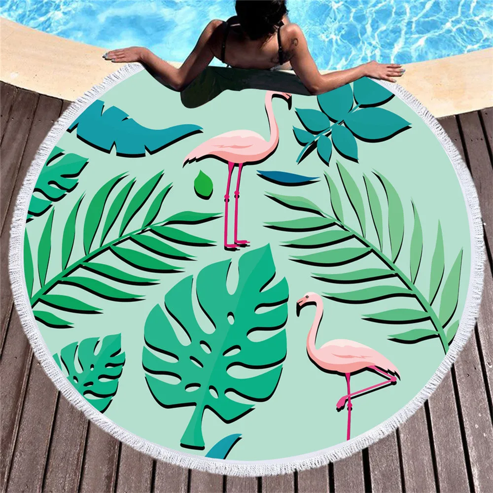 

Flamingo Printed Microfiber Round Beach Towel With Tassels 150x150cm Wall Tapestry Bath Towels Toalla De Playa