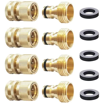 

Garden Hose Quick Connect Solid Brass Quick Connector Garden Hose Fitting Water Hose Connectors 3/4 Inch GHT (4 Sets)