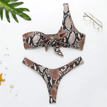 

Summer Snakes Print Bikinis 2020 Women Push Up Swimsuit Female Biquinis Strappy Low Cut Swimwear Ladies Bow Tie Bathing Suit New