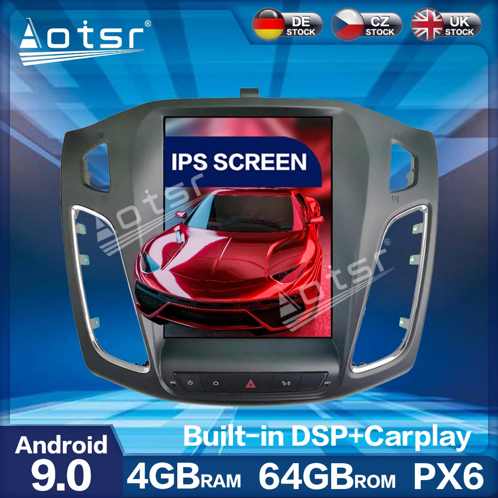 Для Ford Focus 2013 2015 Android 9 мультимедийный Tesla экран PX6 4G + 64GB автомобильное радио 2k плеер