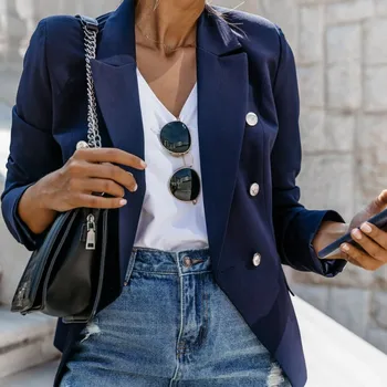 

Women Jackets Autumn Spring Solid Color Jackets Lapel Casual Long Sleeves Slim Warm Coat Y6