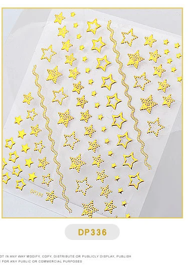 DP336 1 лист, металлическая наклейка для дизайна ногтей, s Gold 3D, луна/звезда/треугольник, геометрические узоры, наклейка для ногтей, клей, наклейки для маникюра, Новинка - Цвет: DP336